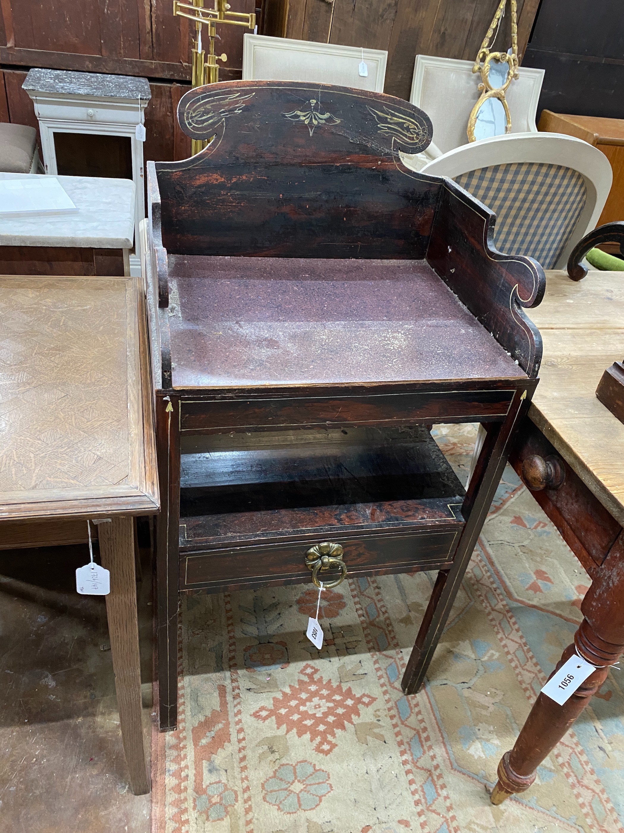 A 19th century painted provincial pine washstand, width 49cm, depth 39cm, height 102cm